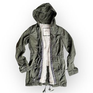 Hollister Army Green Fur Lined Coat